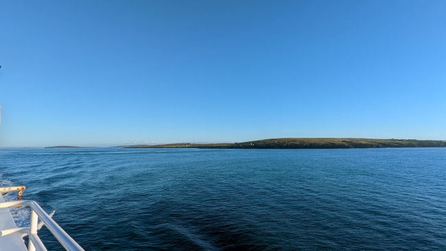 View from passenger deck of ferry to St Margaret's Hope, Orkney