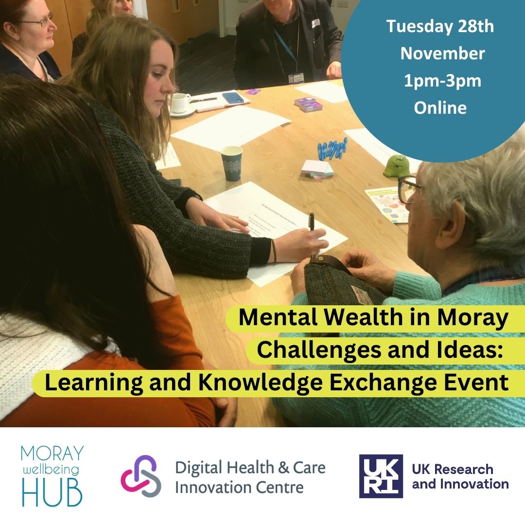 Promotion flyer for Moray Wellbeing Hub event