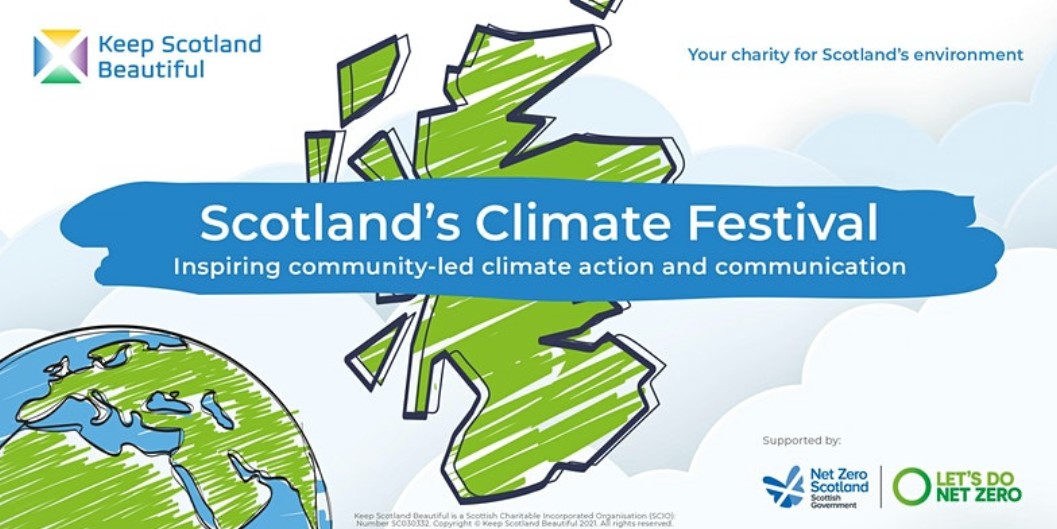 Sketched map of Scotland with the words "Scotland's Climate Festival"