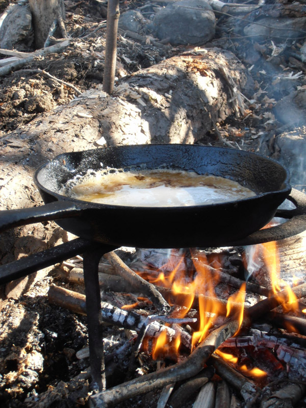Pan over open fire