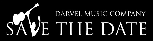guitar logo with writing saying Darvel Music Company Save the Date