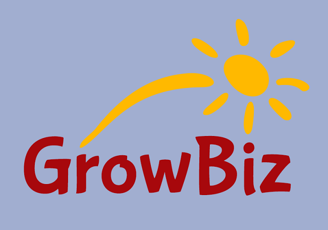 Image of Grow Biz logo with name and a sun on it