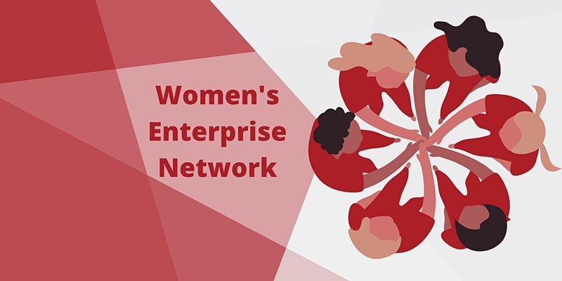 Women's Enterprise Network logo with cartoon image of 6 women making a circle with held hands