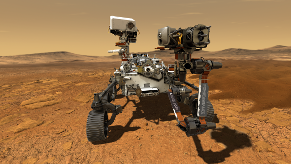 llustration of NASA's Perseverance rover operating on the surface of Mars. ©NASA/JPL-Caltech