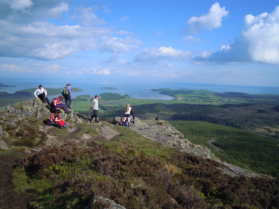 Teenagers at the summit of a hill