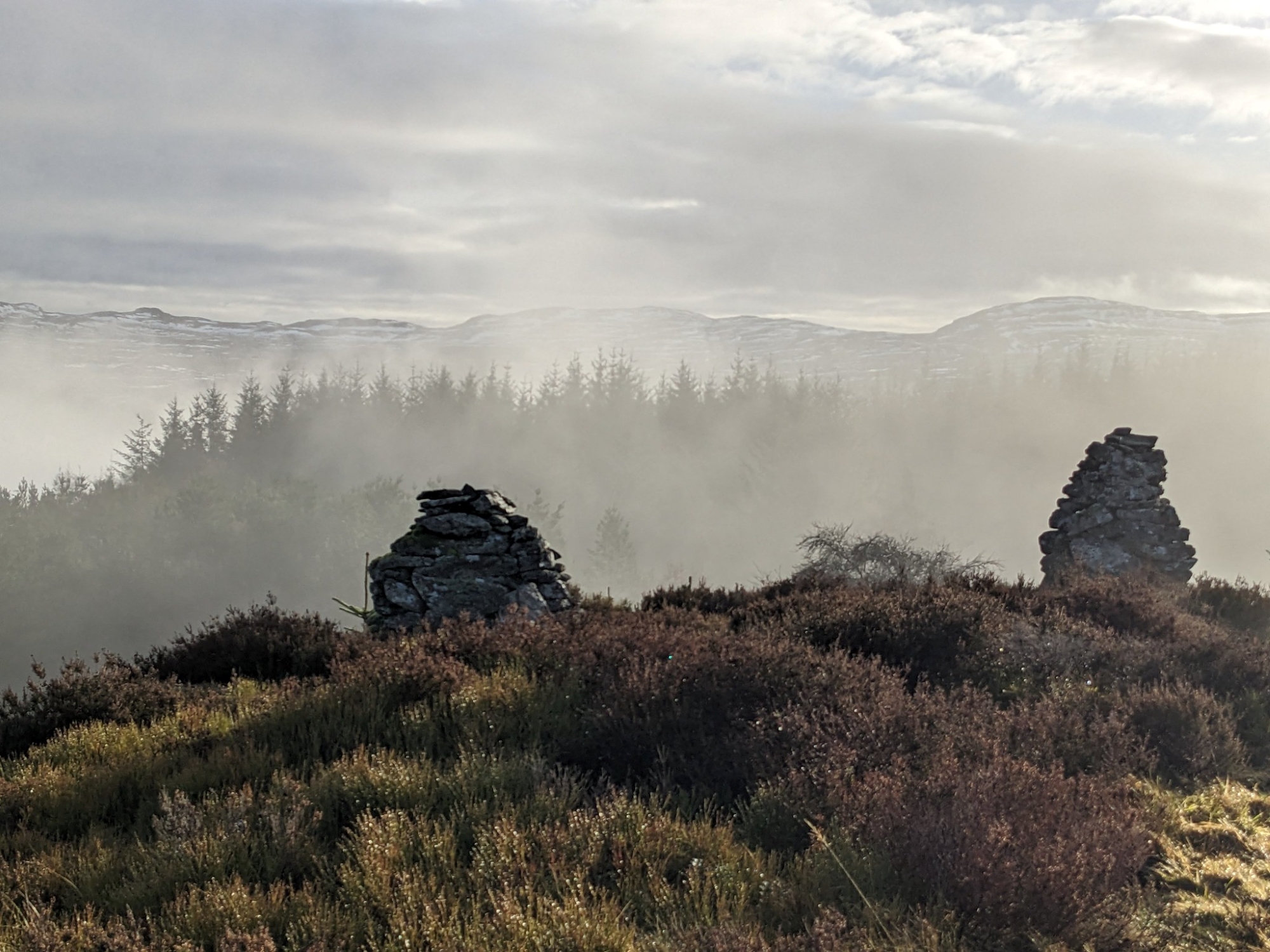 Hilltop cairns in rural Perthshire
