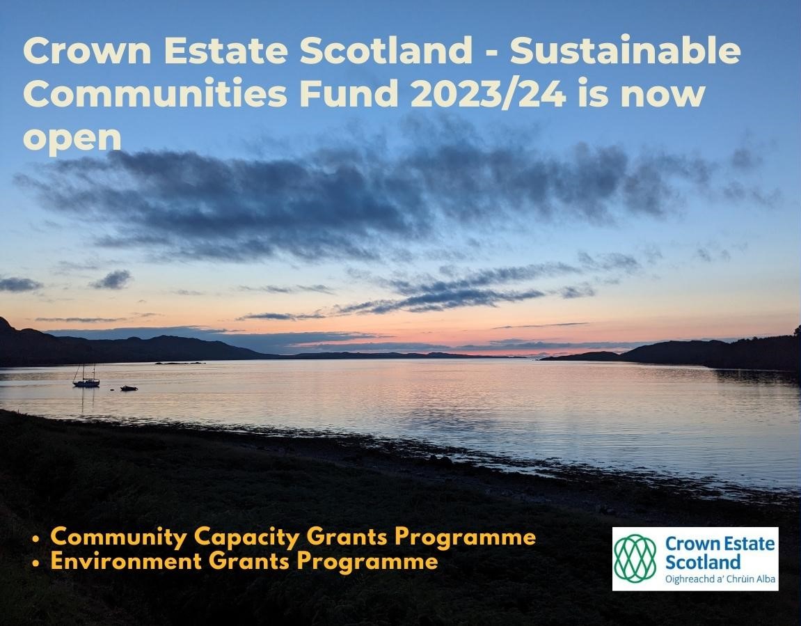 Poolewe bay in evening light with fund announcement text