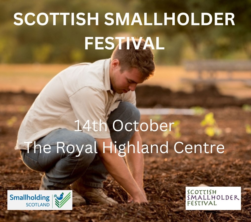 Young man planting - Pic by Jed Owen via Pixlr with dates for 2023 Scottish Smallholder Festival