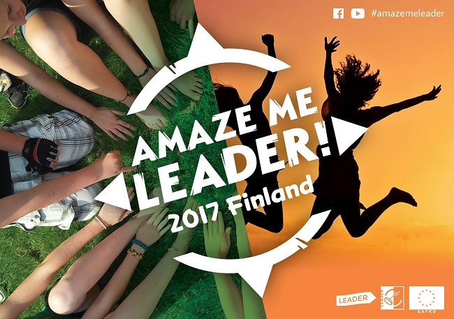 graphic with text 'Amaze Me LEADER' and picture of young person jumping