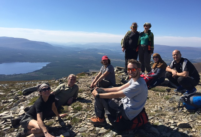 Volunteers taking a break at the top of the Meall aBhuachaille in the Cairngorms