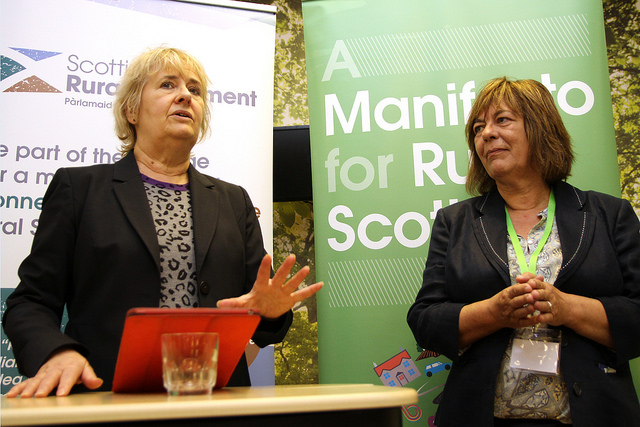 Roseanna Cunningham meets Scottish Rural Action at the Royal Highland Show 2017. Amanda Burgauer, Chair of SRA, on the right. Photographer - Matt Cartney. Crown Copyright.