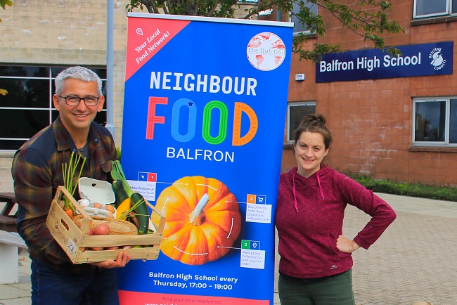 Richard Boddington and Ruth Glasgow with Neighbourfood banner