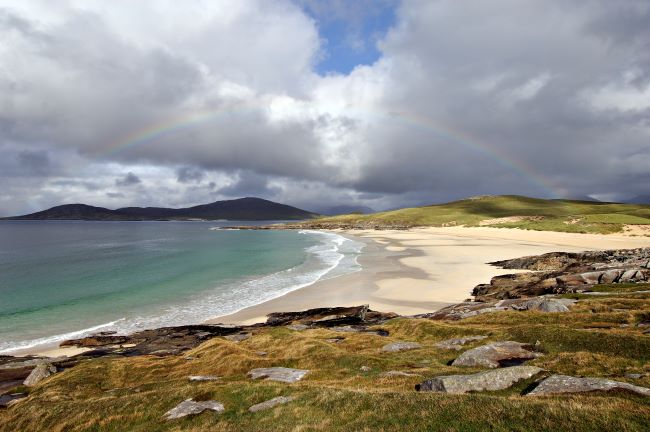 Beach and rainbow at Traigh Lar, Horgabost, Isle of Harris, Western Isles Area