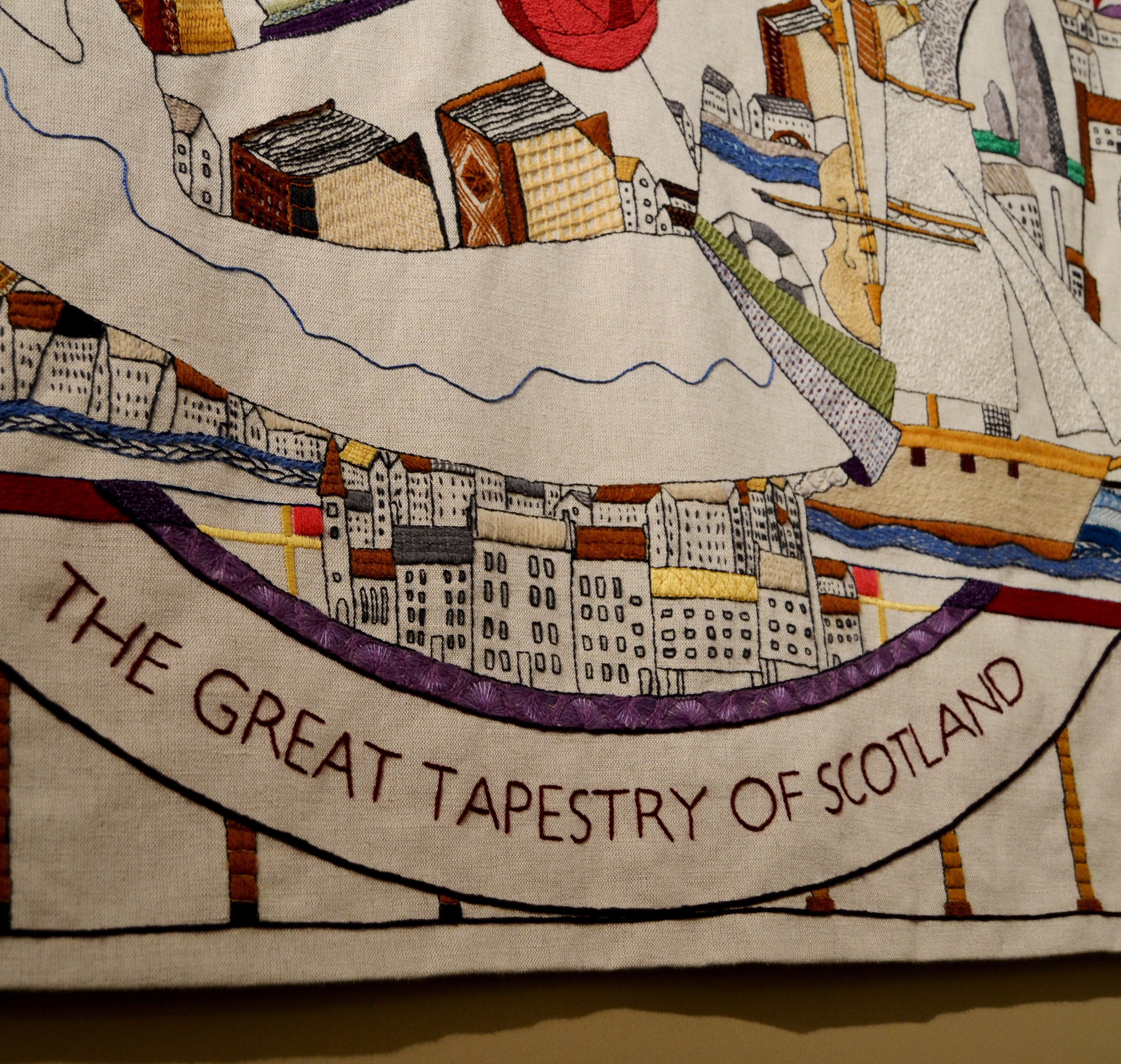 A close up of the main tapestry panel