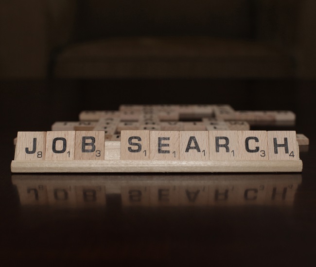 The words 'Job Search' spelled out in scrabble letters