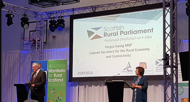 Cabinet Secretary Fergus Ewing and Amanda Burgauer from Scottish Rural Action at the 2016 Scottish Rural Parliament
