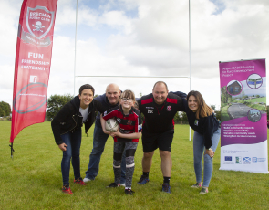 Pictured from From L to R - Mairi Gougeon MSP, Minister for Rural Affairs and the Natural Environment; Robert Tough (Kaylagh’s dad), Kaylagh; Mike Reid (Brechin RFC Chairman and coach); Kim Ritchie (Angus LEADER, assistant coordinator). Photo courtesy of ANGUS PICTURES