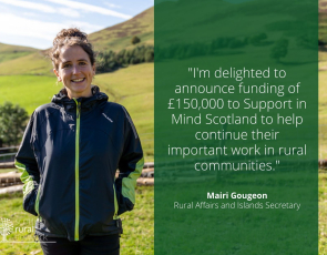 Rural Affairs and Islands Secretary, Mairi Gougeon with fields and hills in background