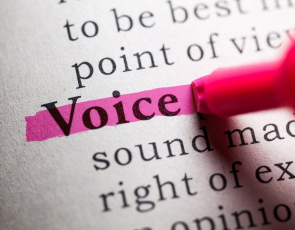 The word Voice highlighted in a dictionary use a pink highlighter pen