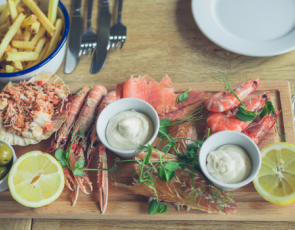 Seafood platter on restaurant table