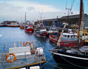 Kirkwall Harbour with fishing boats