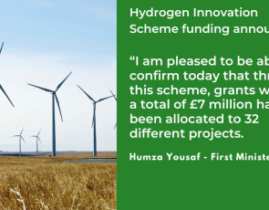 Wind Farm image beside quote from First Minister 