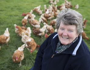 Margaret Farrelly with hens