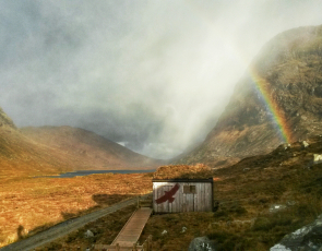 North Harris Eagle Observatory with rainbow above