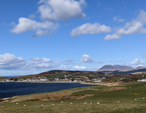 Distant view of a village on Arran