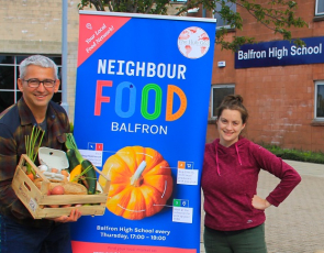 Richard Boddington and Ruth Glasgow with Neighbourfood banner