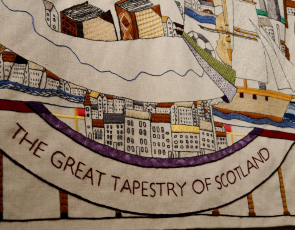 A close up of the main tapestry panel