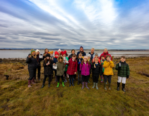 Mairi Gougeon MSP with St. Margarets Primary School pupils in Montrose Basin. Photo credit St Andrews University