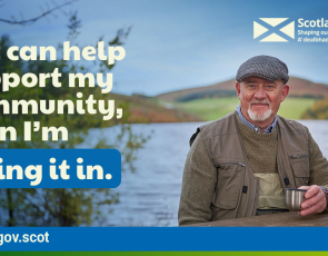 Older man sitting in front of a loch with title: "If it can help support my community, then I'm filling it in." 