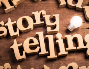 Storytelling written in wooden letters