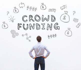 Person looking at Crowd Funding graphic