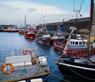 Kirkwall Harbour with fishing boats