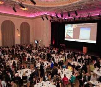 Charity Awards ceremony - birds eye view of tables and stage