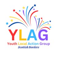 Colourful logo of Youth Local Action Group with fireworks and stars above the acronym YLAG in red, yellow, blue, and purple.