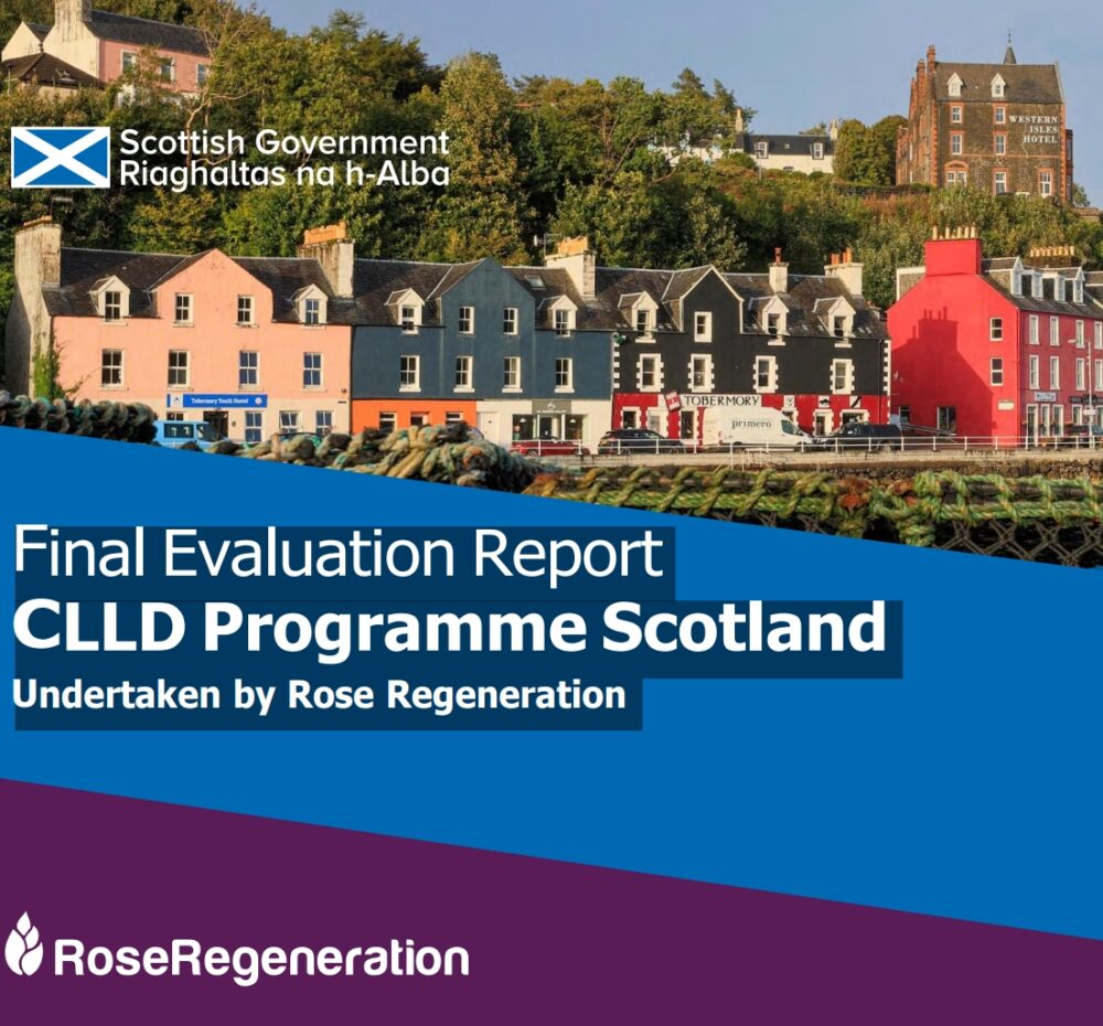 Colourful row of traditional Scottish houses along a waterfront under a clear sky, featured in a Scottish Government report cover.