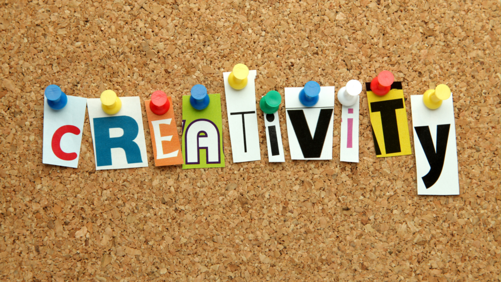 The word creativity comprising of letters in different fonts
